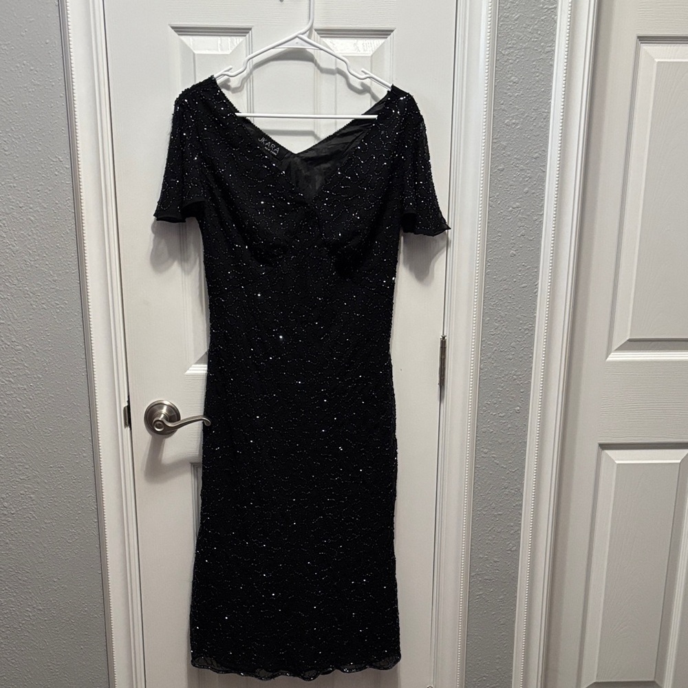 J Kara Black Sequin Midi Dress